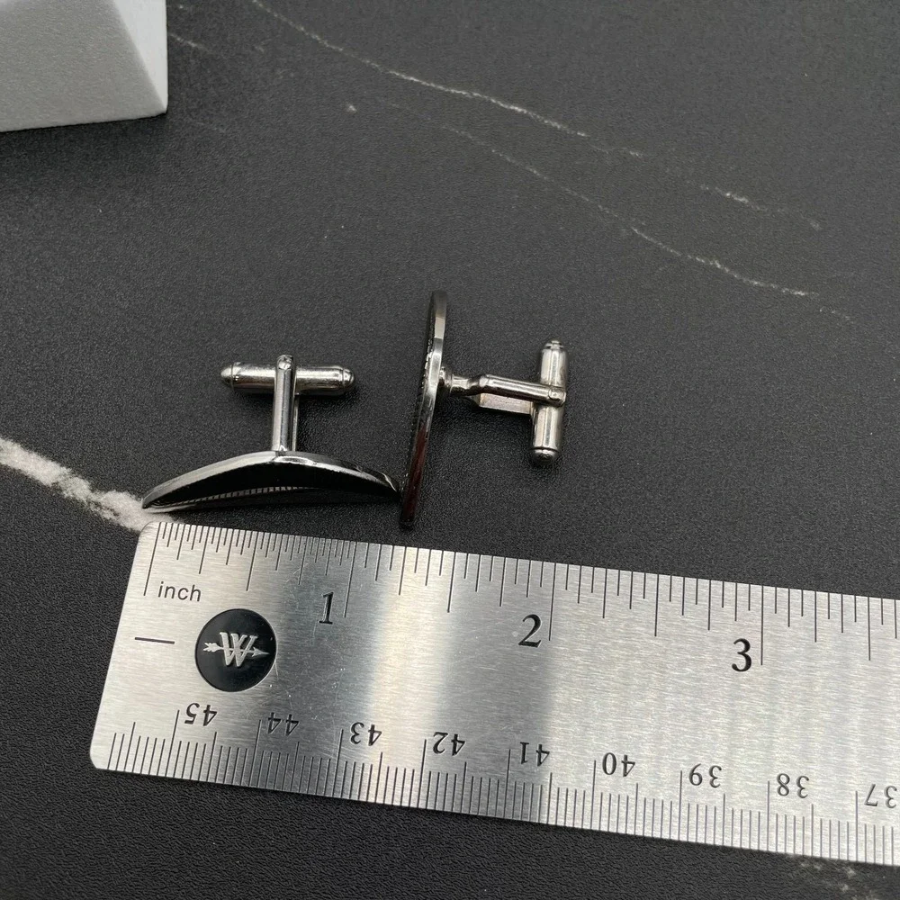 Vintage‎ Modernist Silver-Tone Crescent Men's Cufflinks with Black Accents